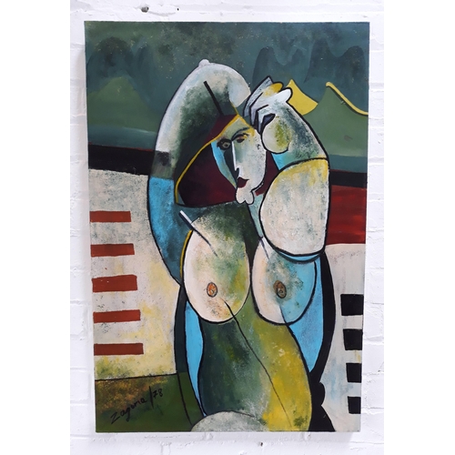 388 - Zagoria (20th Century), abstract nude, oil on canvas.