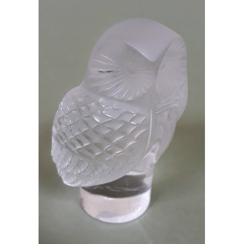 391 - Rene Lalique glass paperweight formed as on owl, height 8.5cm.