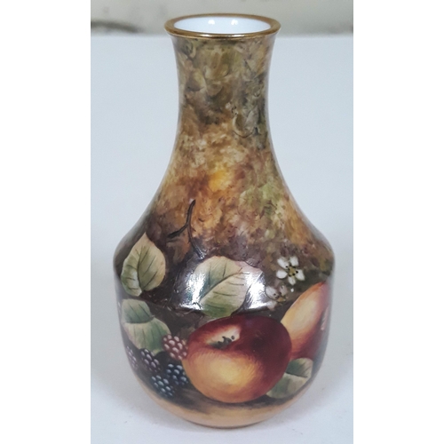 394 - A Royal Worcester style hand painted vase by James Skerrett, height 10cm.