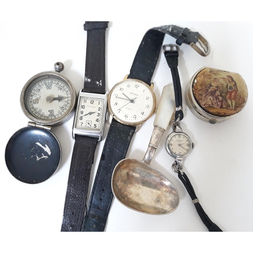 396 - A mixed lot comprising thre vintage wristwatches, a compass etc.