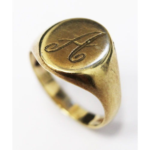 112 - A hallmarked 9ct gold signet ring, size L, gross weight 5 grams.