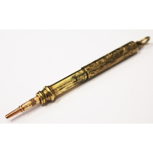 130 - A hallmarked 9ct gold propelling pencil by Samson Mordant & Co, gross wt. 9.9g.