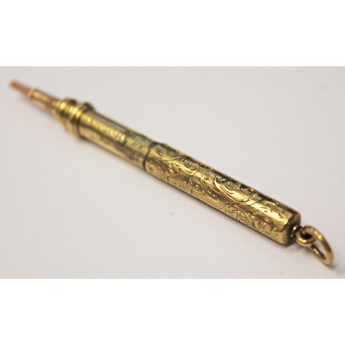 130 - A hallmarked 9ct gold propelling pencil by Samson Mordant & Co, gross wt. 9.9g.