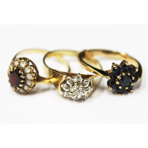 146 - Three 9ct gold rings, gross weight 8.2g.