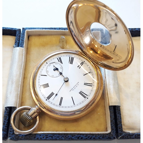 163 - A gold plated half hunter pocket watch, diam. 5.2cm.