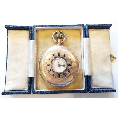 163 - A gold plated half hunter pocket watch, diam. 5.2cm.