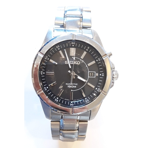 176 - A gents Seiko Kinetic 100M stainless steel wristwatch, diam. 42mm, with box and card.