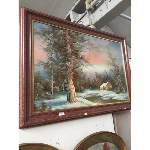 901 - A large winter scene oil painting