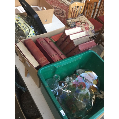 908 - Crate of glass, case of glass etc. and box of books