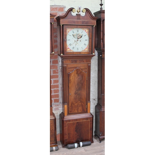 64 - A Georgian eight day long case clock, the painted dial with rolling moon inscribed 'Stones Blackburn... 