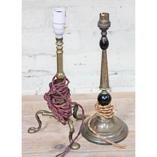 70 - A brass Pullman type railway carriage lamp and another with weighted base, height approx. 35cm each.