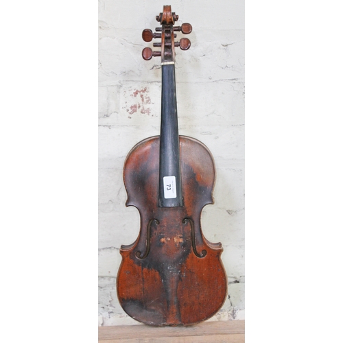73 - A 19th century German violin, length of back 14" with case.