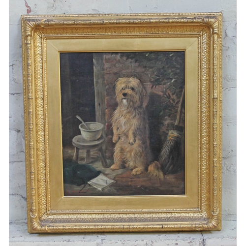 88 - William Elstob Marshall (act. 1859-1880), dog, oil on canvas, 30cm x 35cm, signed and dated 1871, fr... 