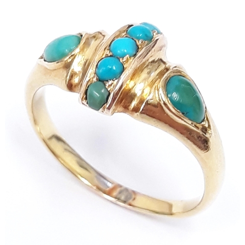 100N - A Victorian gold turquoise ring, band unmarked, gross wt. 4.5g, size O.