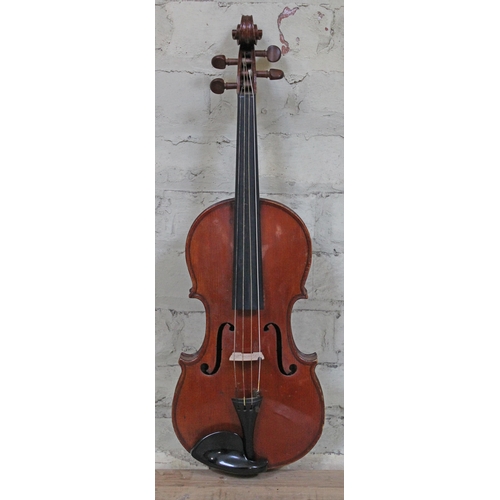 93 - A 19th century full size French violin stamped inside 'Nicolas Bertholini', length of back 14