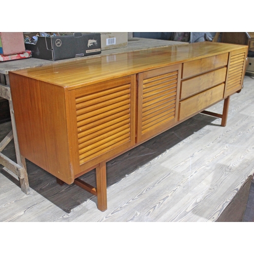 98 - A 1960s McIntosh teak sideboard with yew wood drawer fronts and slatted panel doors, length 209cm, d... 