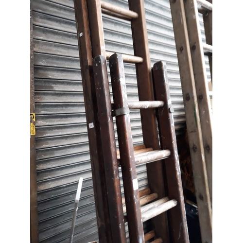 588 - Large and small sets of wooden extending ladders