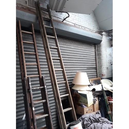 589 - Large extending wooden ladders