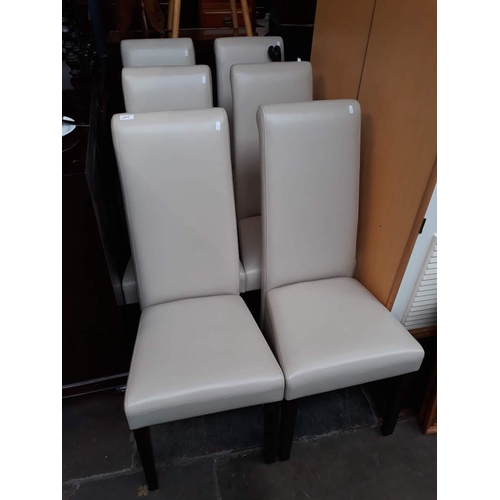 603 - A set of 6 modern cream leather high back dining chairs