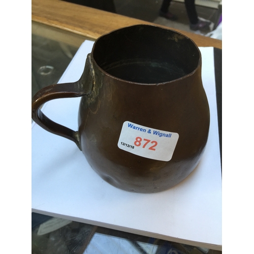 872 - A 19th century Continental copper tankard, height 10.5cm.