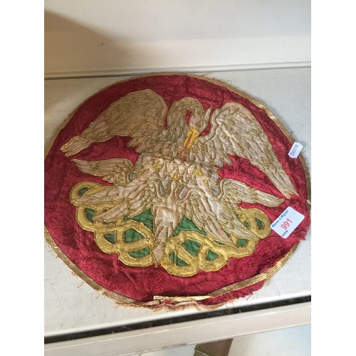 991 - An embroidered piece depicting a mythical swan - possibly Knights Templar?