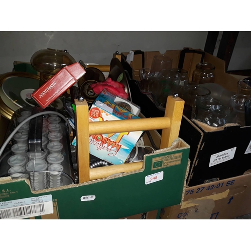 248 - 4 boxes of misc pottery, glassware and ceramics