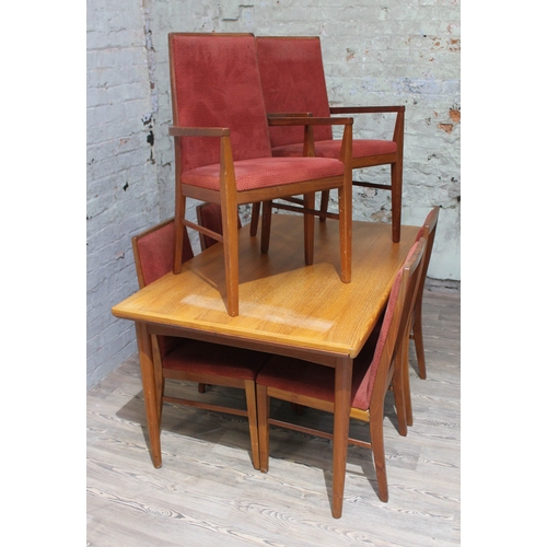 11 - A 1960s Danish teak extending draw leaf dining table and six chairs by Dyrlund, min. length 140cm, d... 