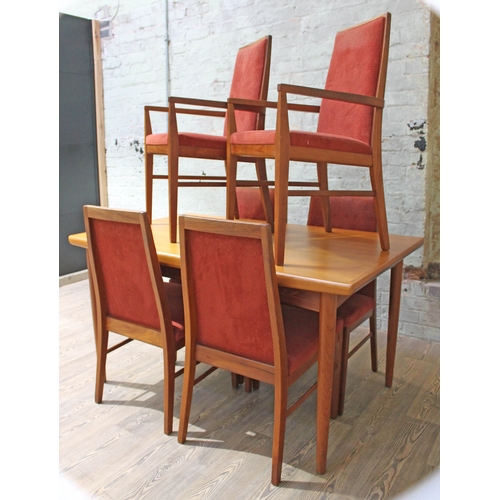 11 - A 1960s Danish teak extending draw leaf dining table and six chairs by Dyrlund, min. length 140cm, d... 