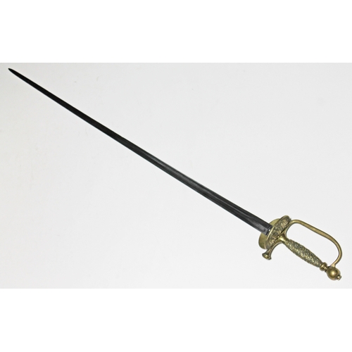 334 - A French infantry officer's sword with cast brass handle and folding guard, double fullered steel bl... 