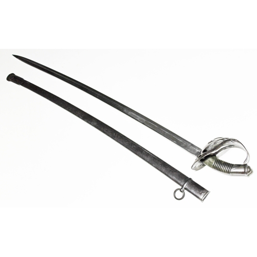 339 - A French cavalry trooper's sword and scabbard, blade length 84.5cm.