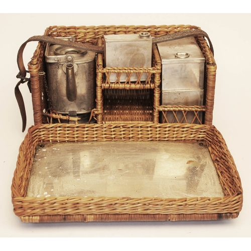 258 - A vintage wicker picnic set fitted with various chrome plated accessories.