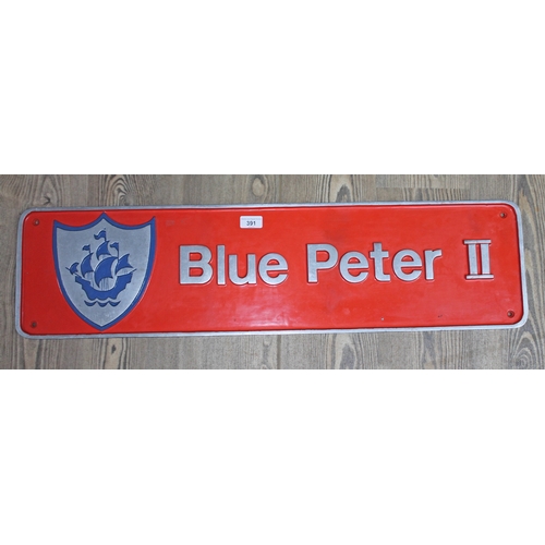 391 - Blue Peter II cast aluminium railway plaque, 23x88cm, possibly for the Blue Peter II HST 43151 Power... 