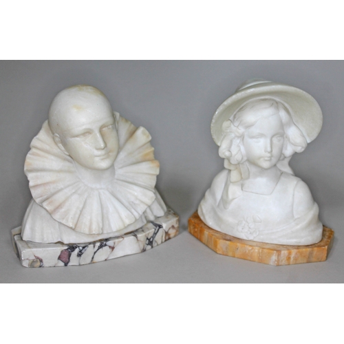 393 - A Goldscheider Art Deco alabaster bust depicting a girl wearing bonnet on veined marble base with Go... 