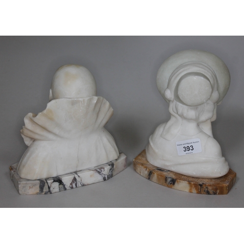 393 - A Goldscheider Art Deco alabaster bust depicting a girl wearing bonnet on veined marble base with Go... 