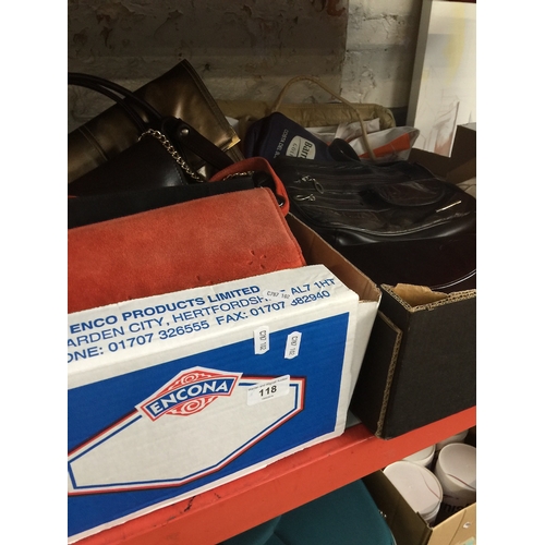 118 - 2 boxes of vintage and modern handbags to include leather