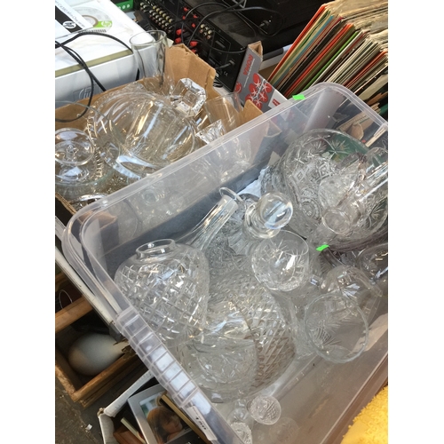 150 - 2 boxes of misc glassware to include decanters, vases, bowls, etc