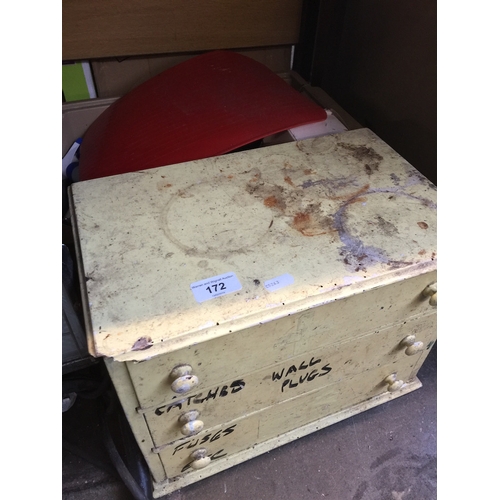 172 - A box and a multidrawer chest with various tools