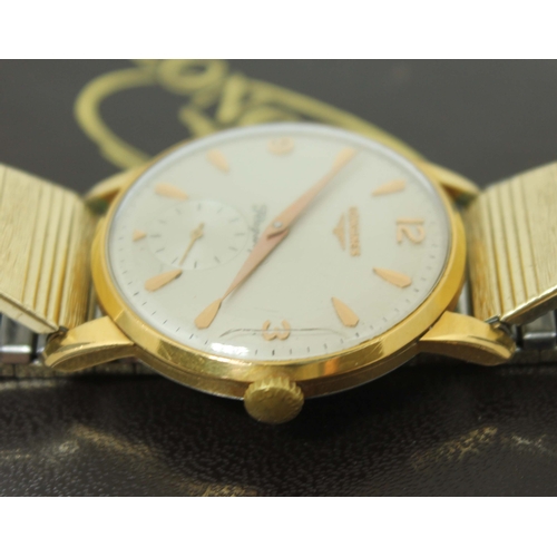 101 - A 1960s Longines Flagship gold plated gent's wristwatch, ref 6842-1, the silvered dial having gold f... 