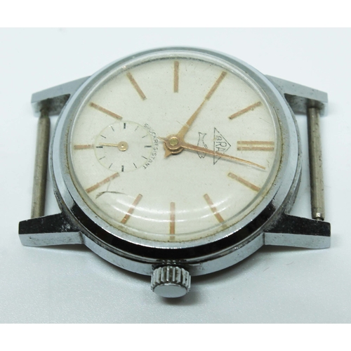 115 - A Brax stainless steel mechanical wristwatch with signed white dial and gold tone number markers and... 