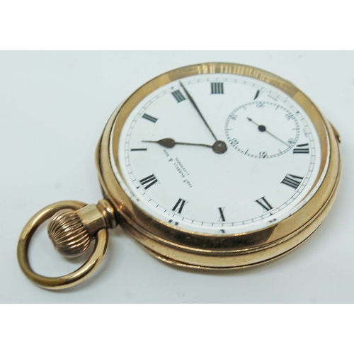 132 - A 10ct gold plated Thomas Russel & Son Liverpool pocket watch with 17 jewel movement reference 20120... 