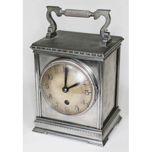 72 - A French silver plated carriage clock, height 20cm.