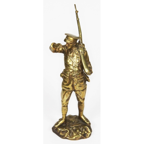 74 - A gilt bronze figure depicting a soldier after Georges Omerth (1895-1925), signed 'G Omerth' and lab... 