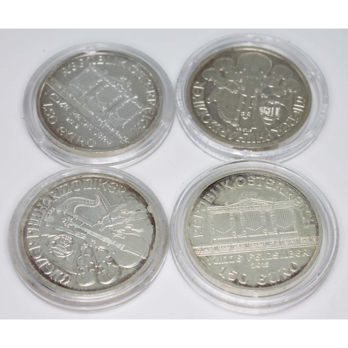 91 - A group of four Austrian 1oz silver 150 euro coins.