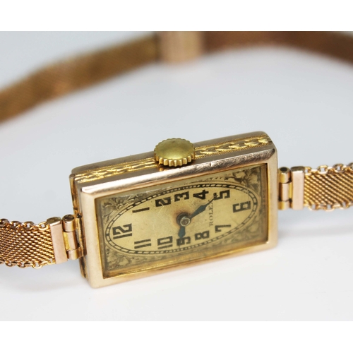 92 - A 1930s Art Deco 9ct gold Rolex cocktail watch with 9ct gold strap, gross wt. 16g.