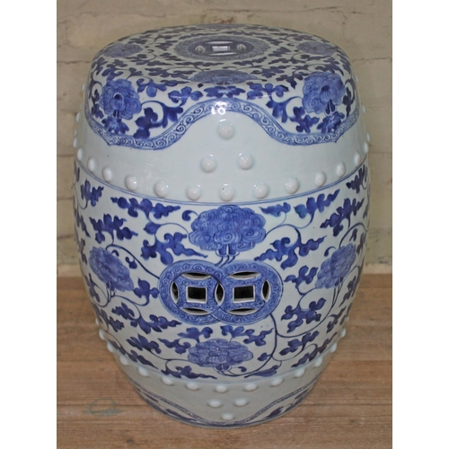 79 - A Chinese 19th century blue and white porcelain garden seat, height 46cm.