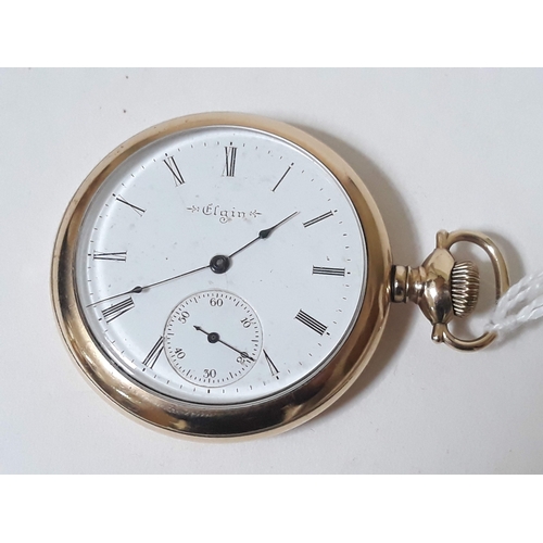 133 - An Elgin gold plated pocket watch with 15 jewel movement ref. 9902372, case diameter  48mm.