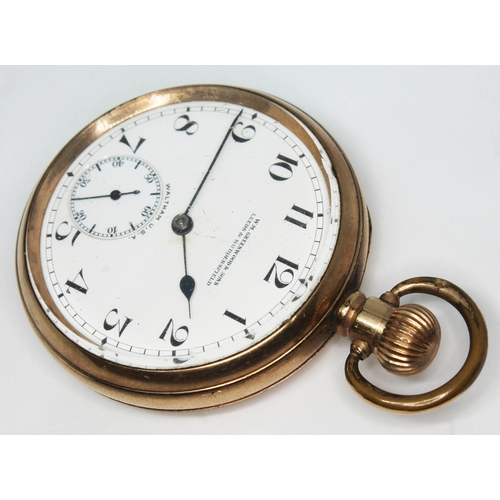 116 - A gold plated pocket watch, the dial inscribed 'W.M. Greenwood & Sons...', Waltham movement, diam. 4... 