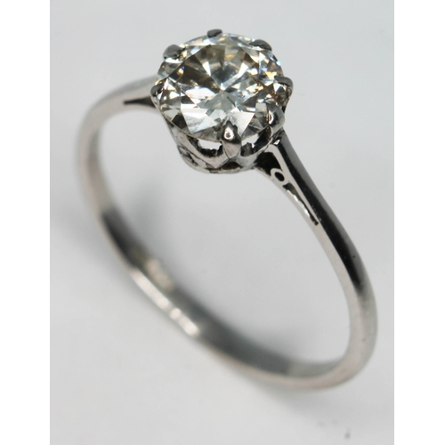 118 - A diamond solitaire ring, the round cut diamond approx. 0.96 carats, band marked 'PLAT', gross wt. 2... 