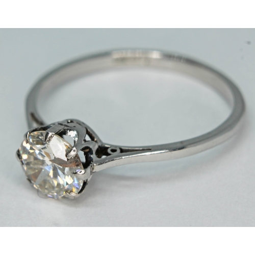 118 - A diamond solitaire ring, the round cut diamond approx. 0.96 carats, band marked 'PLAT', gross wt. 2... 