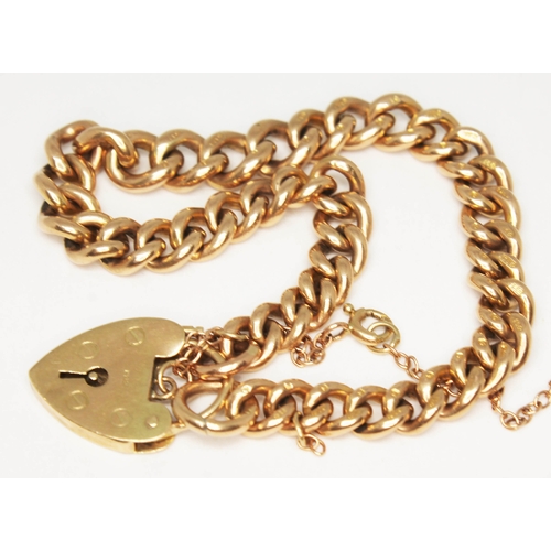 139 - A hallmarked 9ct gold bracelet with heart shaped lock, each link marked '375', length 17cm, wt. 22.6... 